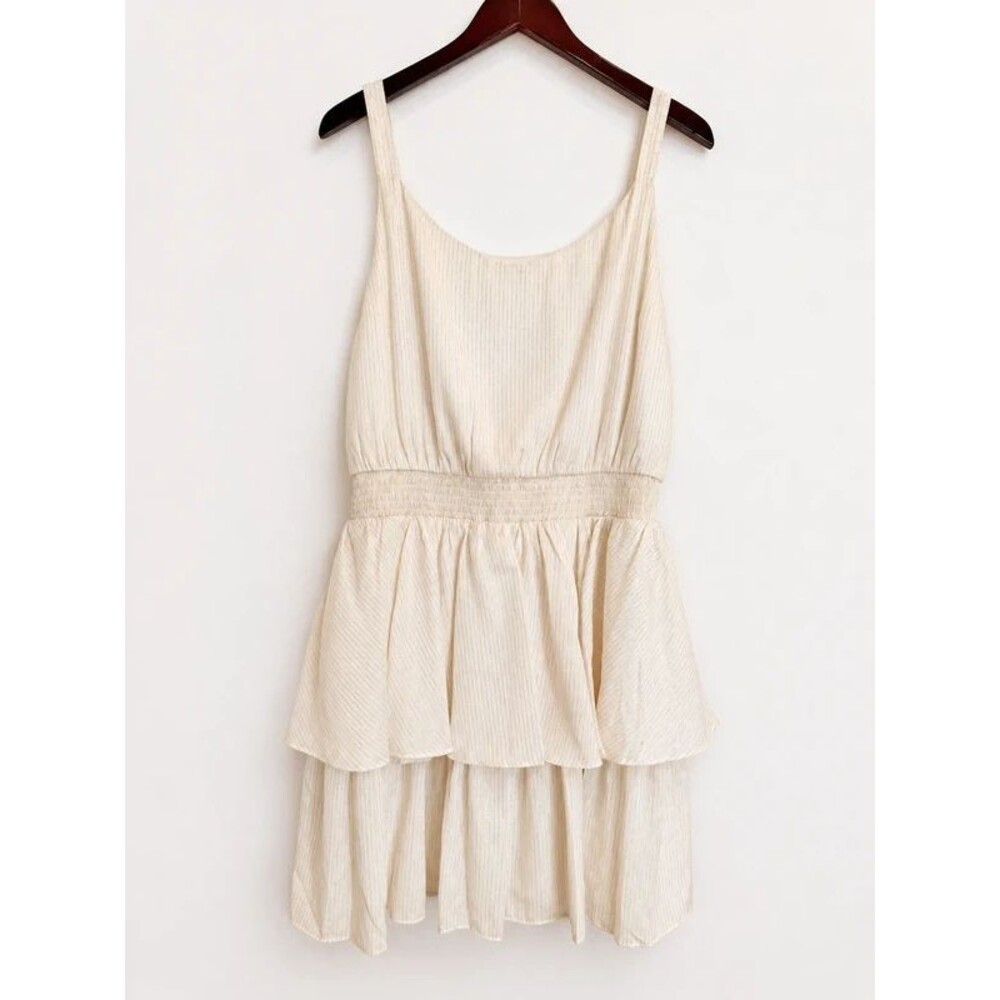 Express Ivory & Gold Metallic Stripe Tiered Dress Size XL